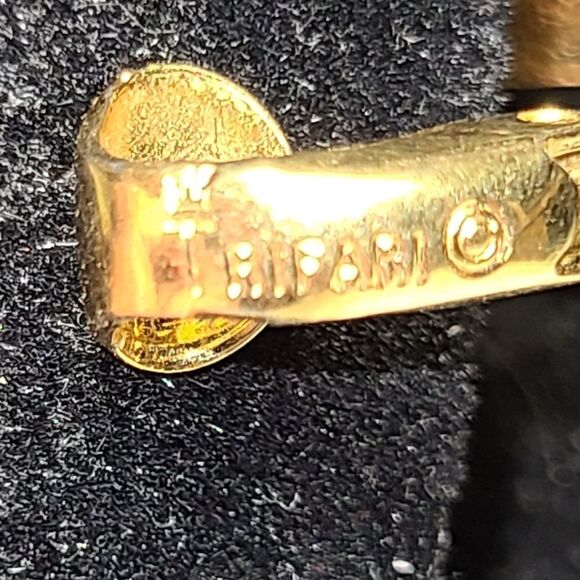 Trifari hoop earrings, black enamel goldtone  clip on - Picture 3 of 5